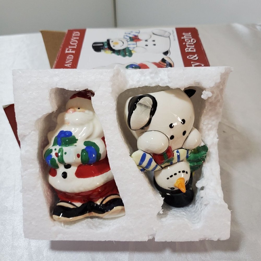 Fitz & Floyd Merry & Bright Salt & Pepper Shakers Ceramic Christmas 2011 NOS - Picture 9 of 9